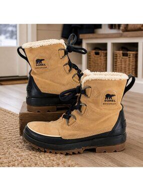 Sorel Tivoli IV Women's Size 9.5 Waterproof Boots Snow Rain Tan Black NL3425-373
